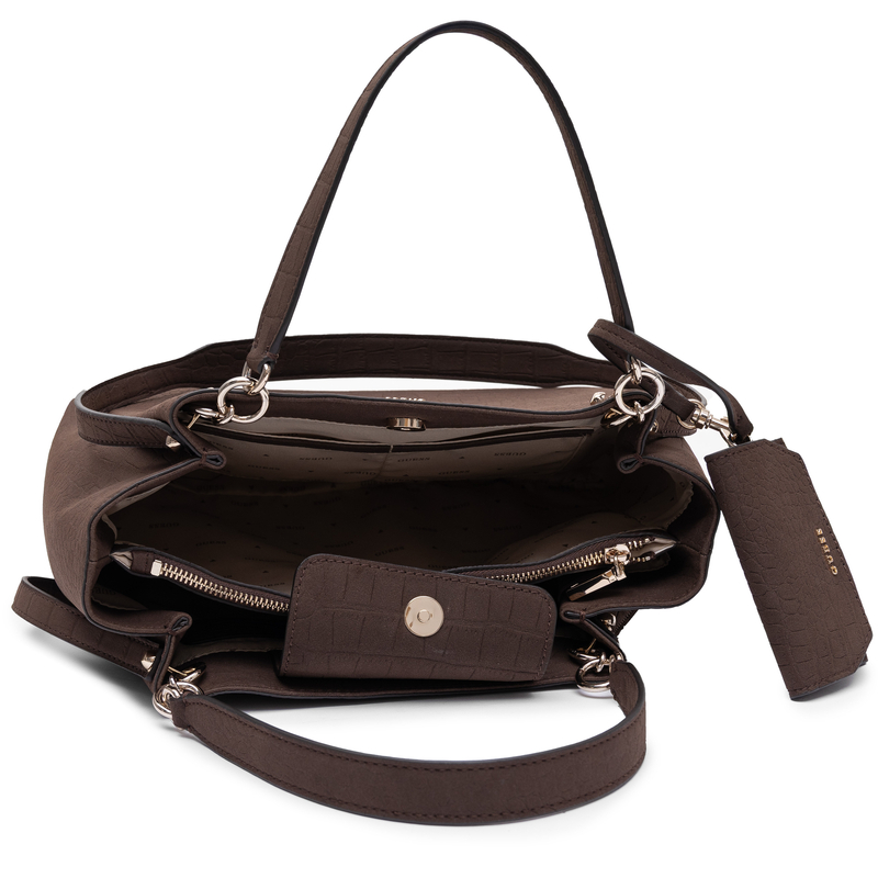 Guess Lorella Women's Classic Shoulder Bag Croco Embossed Brown HWCG2306230-ESP