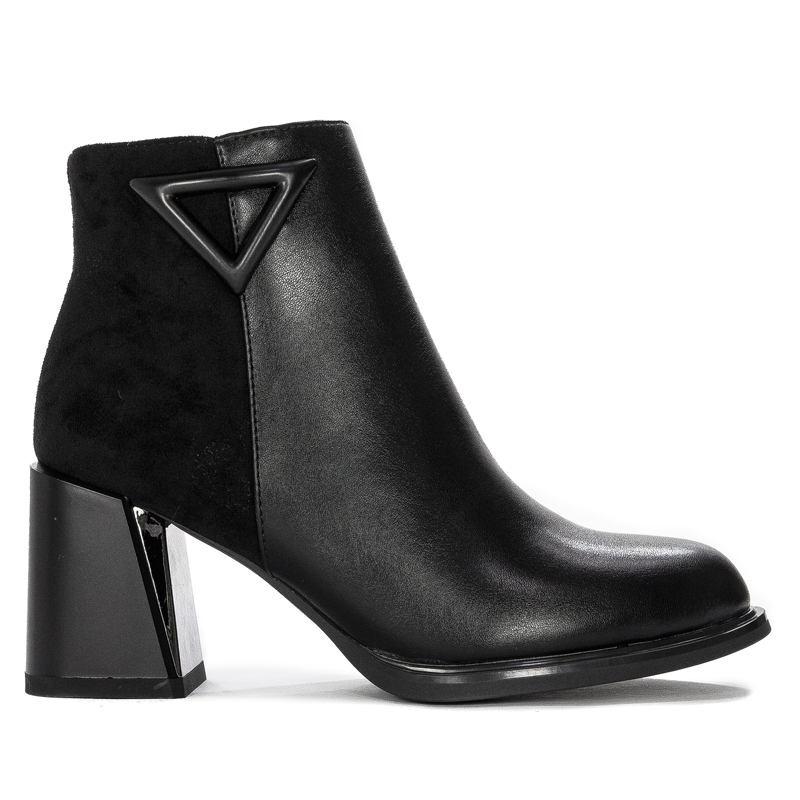 S.Barski Botki damskie na słupku ocieplane czarne