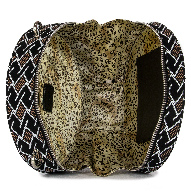 GOE Women's small round messenger bag Black Black + pattern