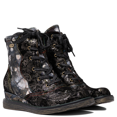 Laura Vita Trzewiki Skórzane Damskie Sznurowane Botki Na Koturnie Wielokolorowe ERCNAULTO-NOIR