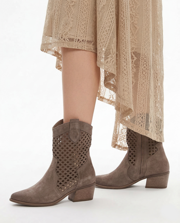 Maciejka Suede Ankle Boots Openwork Almond Brown 1734-ALMOND-WEL