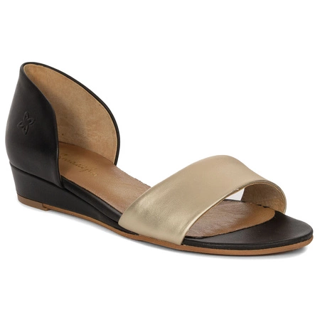 Maciejka Sandały Damskie Skórzane Czarne+Złoto