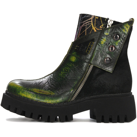Maciejka Black- Green Lace-Up Boots