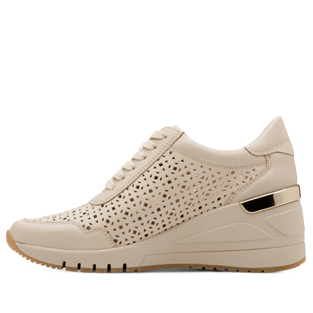 Marco Tozzi Skórzane Ażurowe Sneakersy na Koturnie Cream 2-23501-4440DCRE