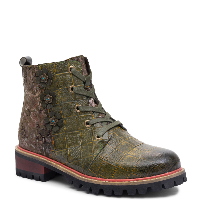 Maciejka Women's Green Brown Leather Lace-Up Ankle Boots K7687-09/00-7