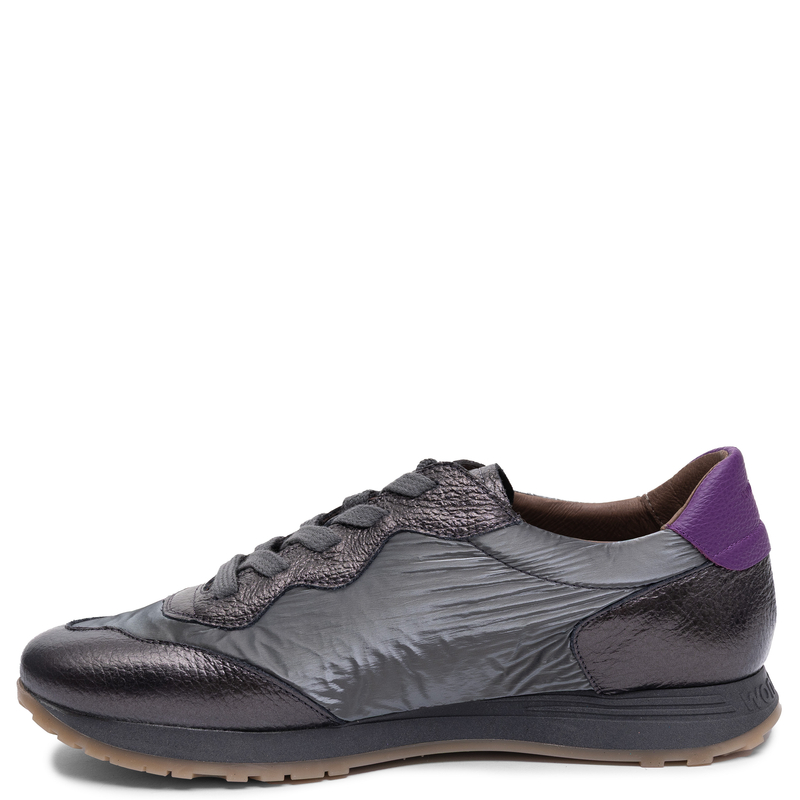 Wonders Skórzane Sznurowane Sneakersy Z Brokatowym Logo Szaro Srebrne A-4810