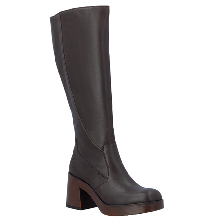 Rieker Elegant Women's Knee High Boots With Block Heel And Platform Slim Fit Brown 58090-25-BRO