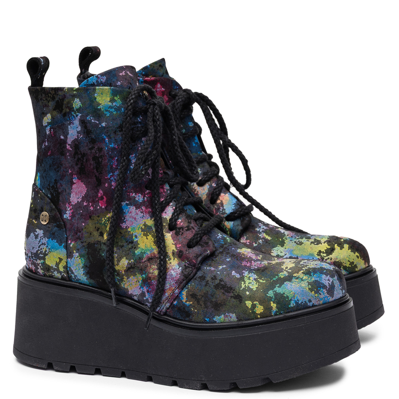 Maciejka Premium Natural Leather Lace-Up Platform Ankle Boots With Artistic Pattern Multicolour 6762W-39/00-6