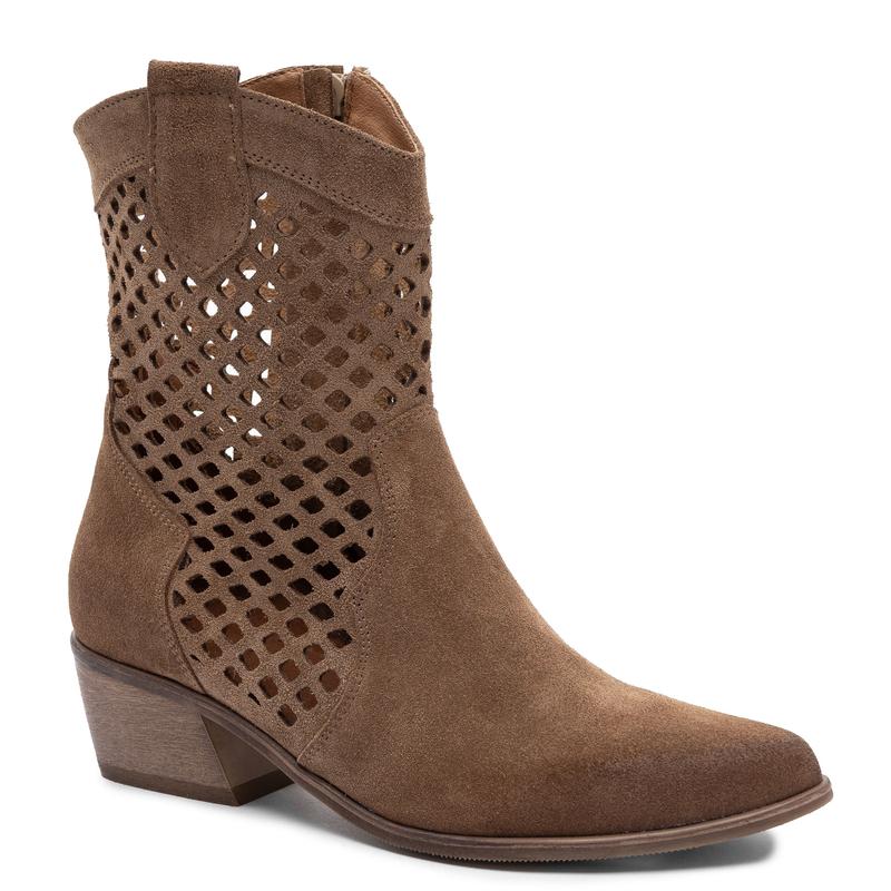 Maciejka Leather Openwork Pointed Toe Ankle Boots Brown Tofii 1734-TOFI-WEL