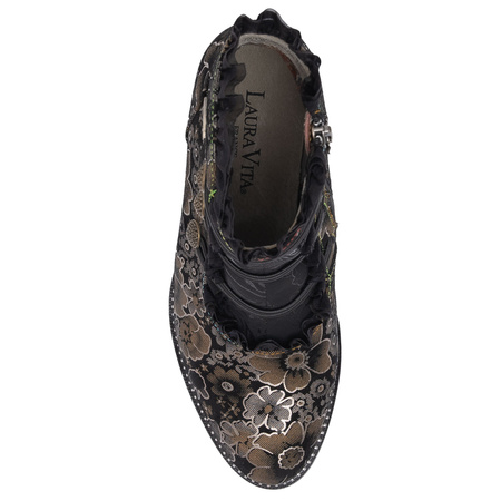 Laura Vita Heeled Ankle Boots Boho Floral With Zipper Black ELCODIEO-224-CAFE