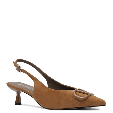 Maciejka Skórzane Czółenka Slingback na Niskiej Szpilce Brązowe K7447-32/00-1