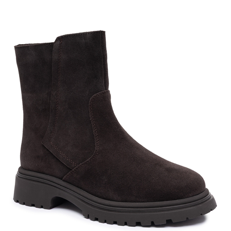 Sergio Leone Ocieplane Zamszowe Botki Na Płaskim Obcasie Brązowe BT-27-D-BR