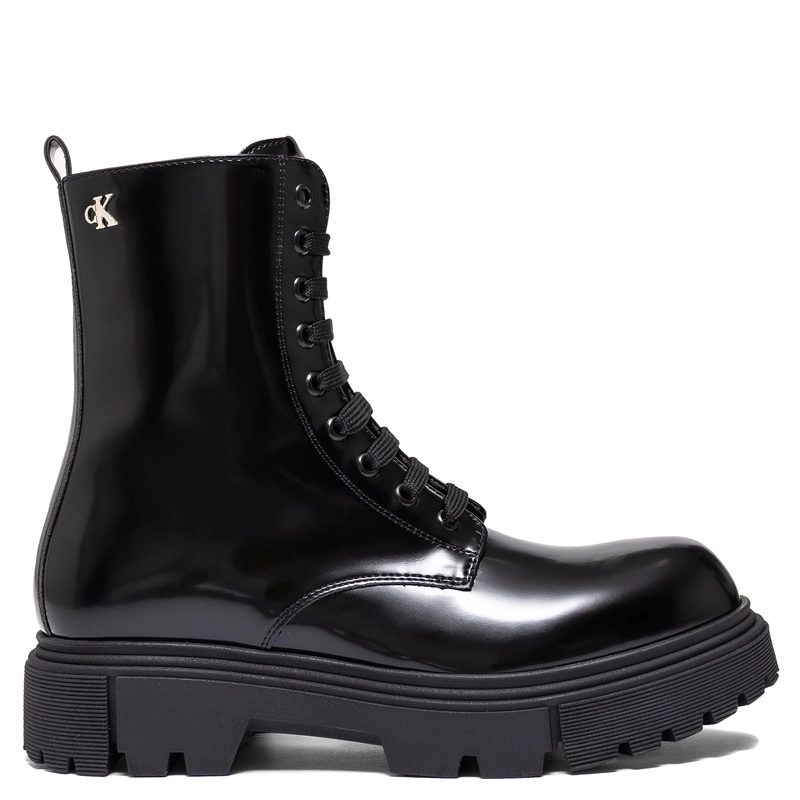 Calvin Klein Jeans Glossy Platform Ankle Boots Side-Zip Black V4A5-83133-BLACK