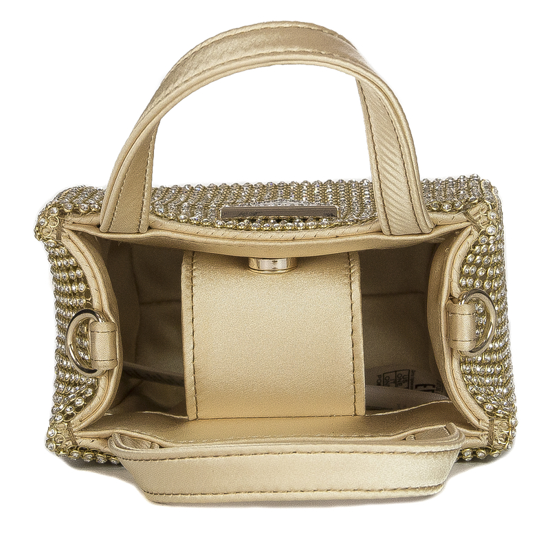 Guess Torba damska wieczorowa Lua Mini Gold złota z cyrkoniami