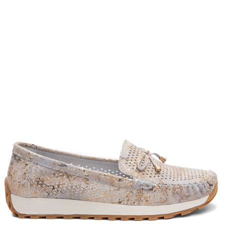 Artiker Leather Perforated Lightweight Loafers Beige Gold 58C0130