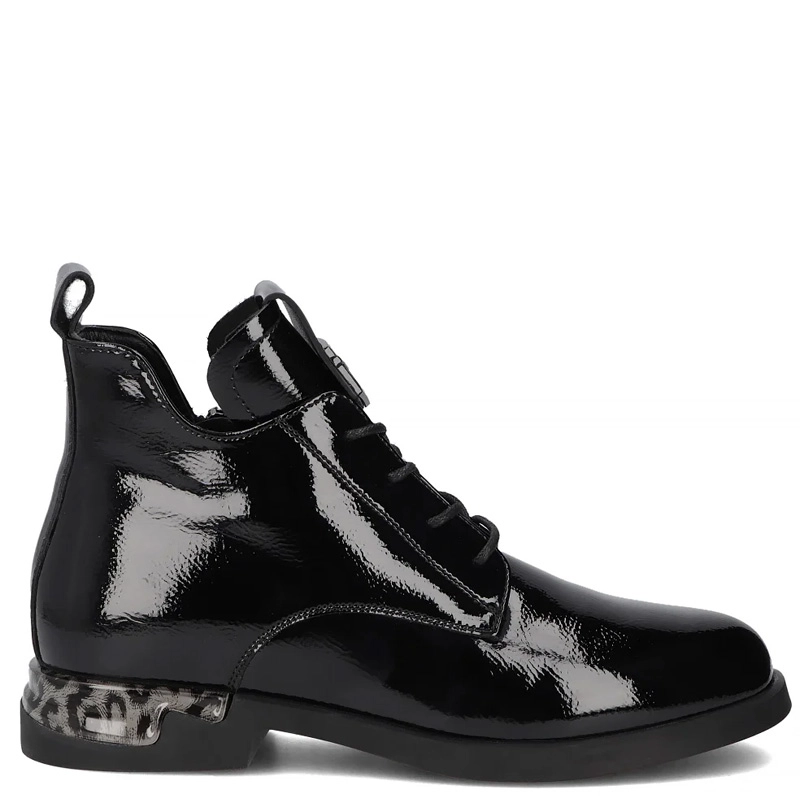 Filippo Leather Patent Lace-Up Ankle Boots with Side Zip Black DBT722925BK