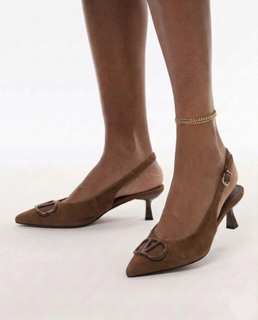 Maciejka Leather Slingback Pumps Pointed Toe Heel 6 cm Brown K7447-02/00-1