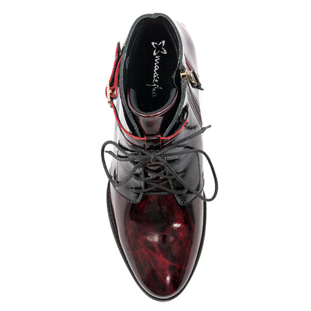 Maciejka Patent Leather Lace-Up Ankle Boots Side Zipper Burgundy 5743A-23/00-7