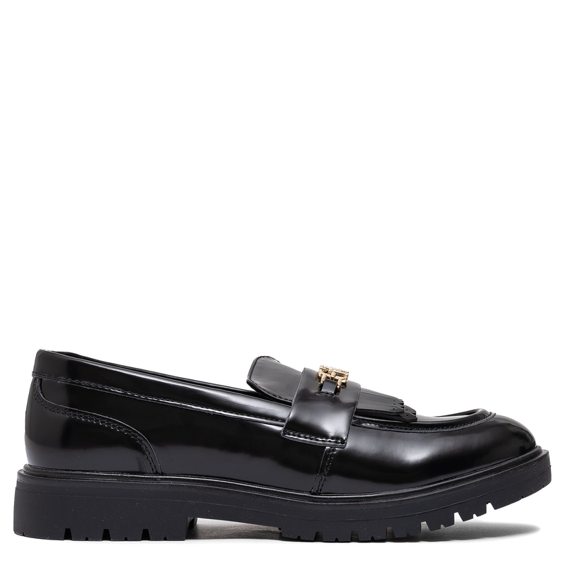 Tommy Hilfiger Lakierowane Lordsy Półbuty Damskie Złote Logo Czarne T3A4-34011-1453999