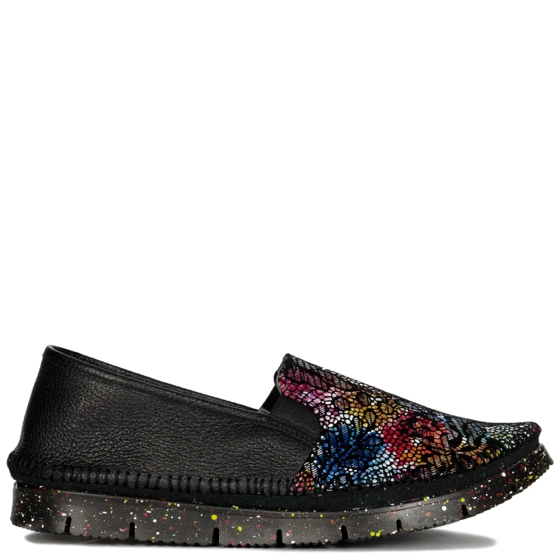 Maciejka 03512-56/00-0 Black + Flowers Flat Shoes