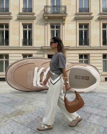 Big Star Zamszowo-Tekstylne Sneakersy na Grubej Podeszwie Beżowe TT274177-BEIGE