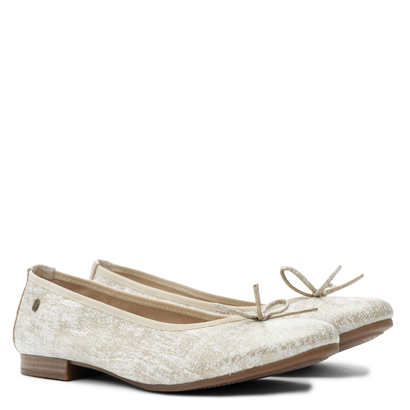 Maciejka Leather Pearl Ballet Flats Almond Toe White-Gold P6800-26/00-0