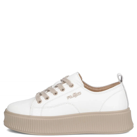 Filippo Sneakersy Damskie Skórzane Sznurowane Na Ryflowanej Platformie Białe Z Beżem DP6122-26-WH-BE