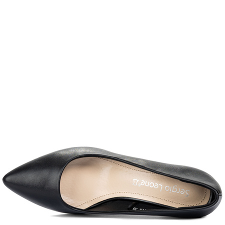 Sergio Leone Classic Block-Heel Pumps Almond Toe Black PB414 CZARNY PU