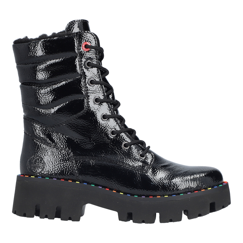 Rieker Patent Platform Lace-Up Ankle Boots Side-Zip Black Y3330-00-BLACK