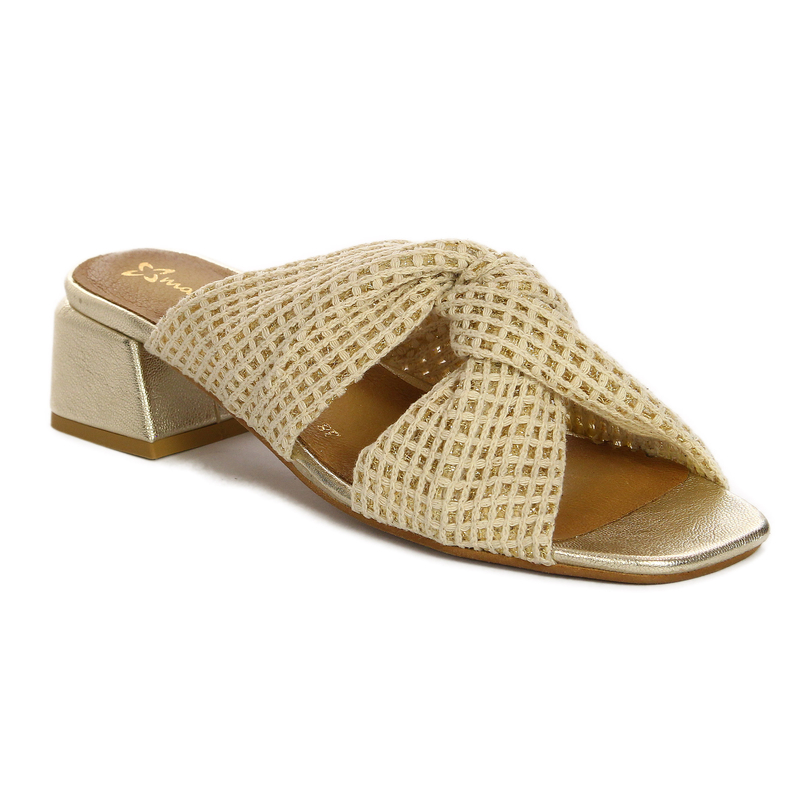 Maciejka Gold Braided Block Heel Sandals Square Toe 06955-25/00-0