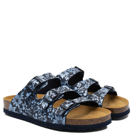 Dr. Brinkmann Novelda Floral Slides Three Straps Blue 700877-05