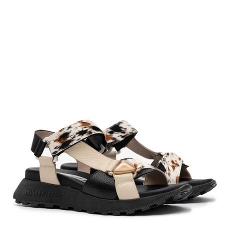 Hispanitas Skórzane Na Platformie Sandały Damskie Z Rzepami Wielokolorowe CHV264807-BUTTER