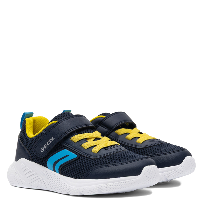 Geox boys’ breathable sneakers with hook-and-loop navy J36GBA-C0657