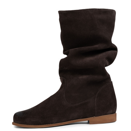 Maciejka Zamszowe Wsuwane Kozaki Płaskie Brązowe 05057-31-00-6