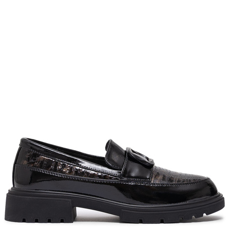 Artiker Leather Patent Loafers With Chunky Lug Sole And Statement Buckle Black-Brown 57C0184