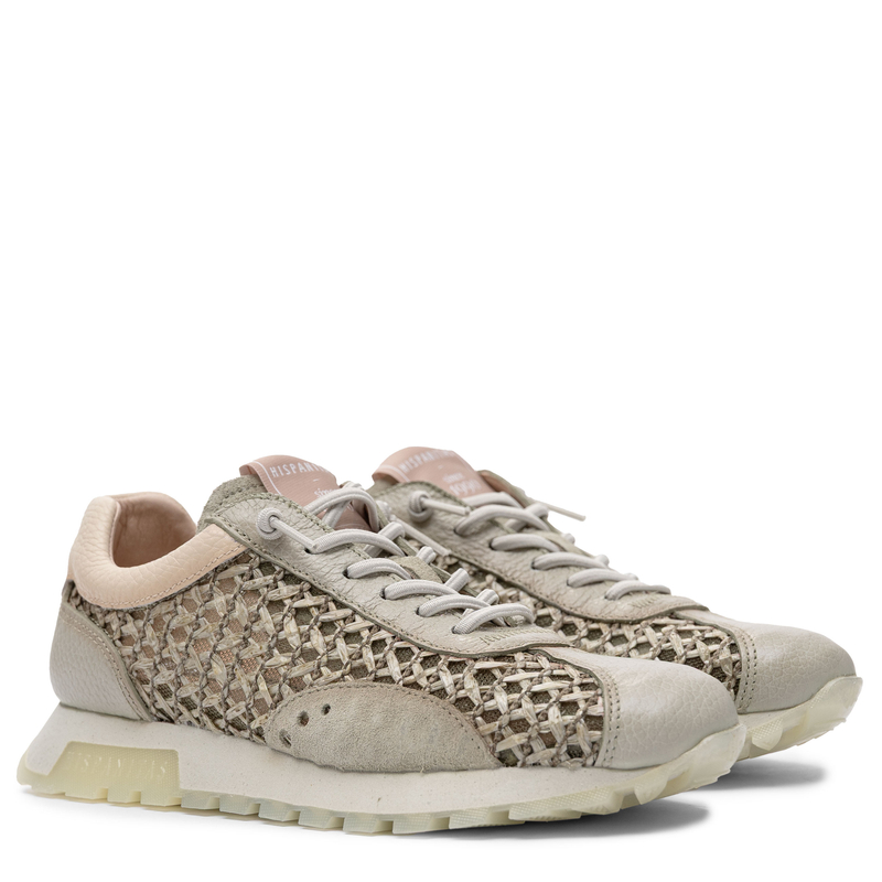Hispanitas Leather Perforated Sneakers Lightweight Sole Beige-Green RHV264741-ALGA