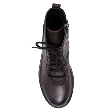 Boccato Leather Lace-Up Ankle Boots Side Zipper Chocolate Brown 342-60-R326