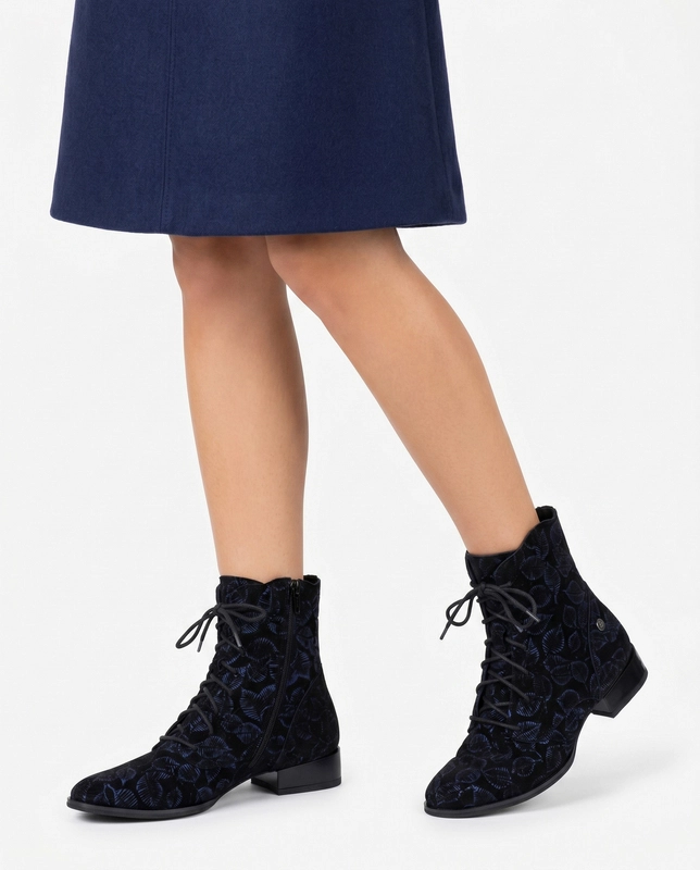 Maciejka Comfortable Patterned Ankle Boots Leather Black Navy 6391W-02/00-1
