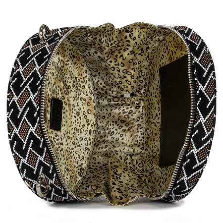 GOE Women's small round messenger bag Black Black + pattern