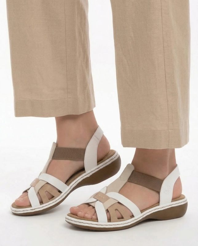 Rieker Comfortable Slip-on Openwork Sandals White-Beige 65918-81
