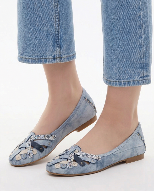Maciejka Leather Ballet Flats Artisanal Weave Flat Heel Blue 01358-45-00-0