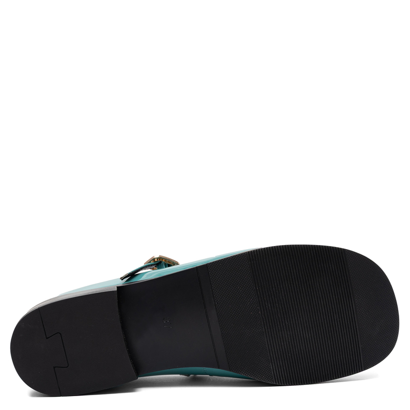 Maciejka Leather Patent Mary Jane Flats Round Toe Turquoise K7518-36/00-1