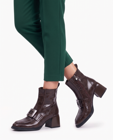 Maciejka Elegant Leather Ankle Boots Block Heel Brown K7788-02/00-7