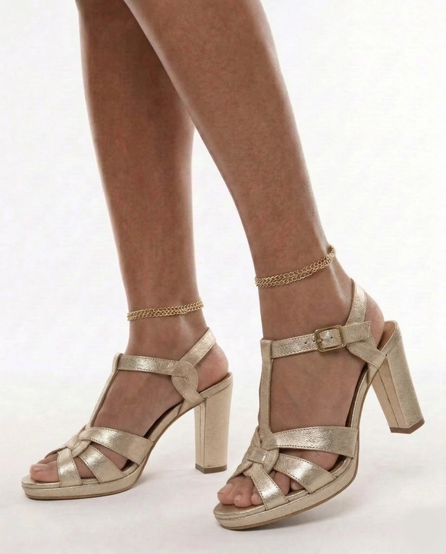 Maciejka Leather High Heel Sandals Gold 06080-25/00-1