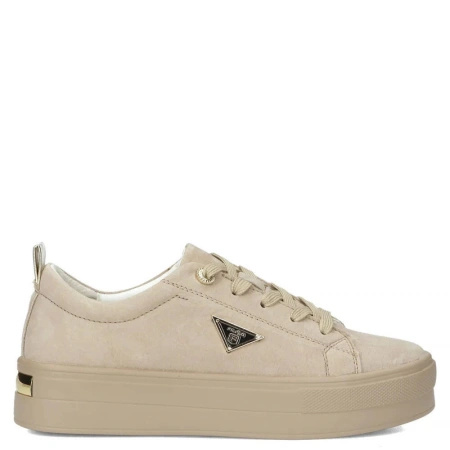 Filippo Skórzane Sneakersy na Platformie Złote Detale Beżowy DP3533-26BE