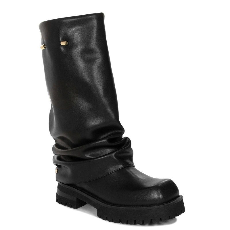Maciejka Leather Slouchy Boots Flat Sole Black K7208-01/00-8