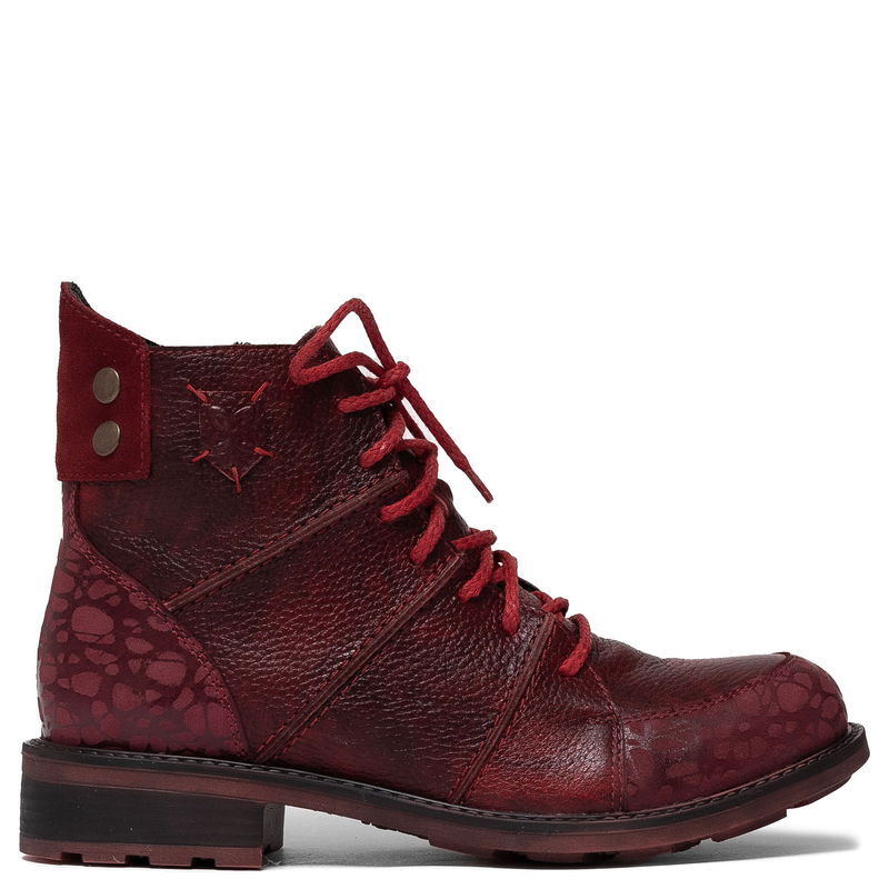 Maciejka Leather Women’s Ankle Boots Zip & Lace-Up Flat Heel Red 07047-08/00-8