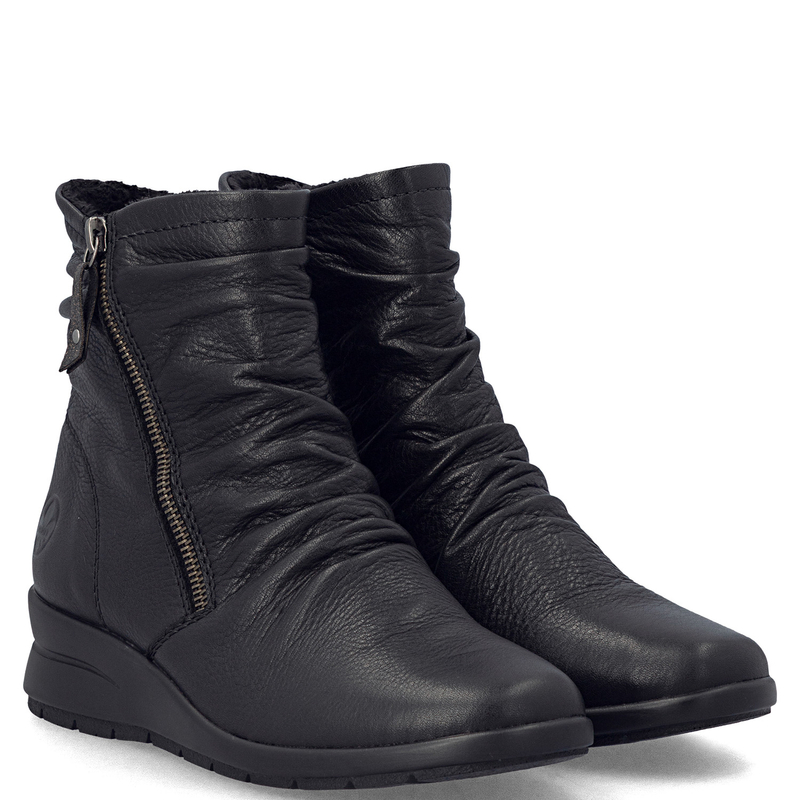 Rieker Skórzane Botki Ocieplane Damskie Czarne L4864-00-BLK
