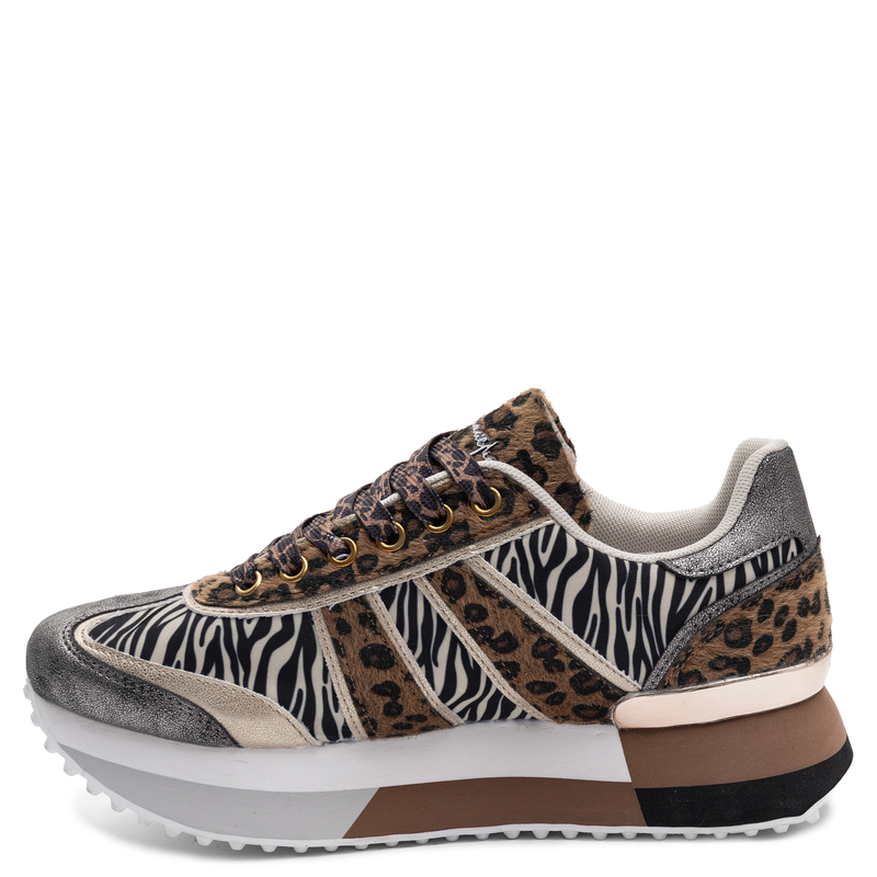 Maciejka Skórzane Sneakersy w Panterkę i Zebrę z Srebrnymi Detalami M7356-25/00-7