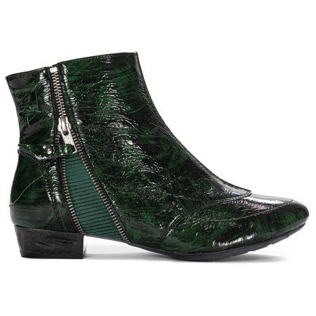 Maciejka Botki Damskie Skórzane Lakierowane Zielone